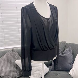 Double Zero Elegant Black Wrap Blouse